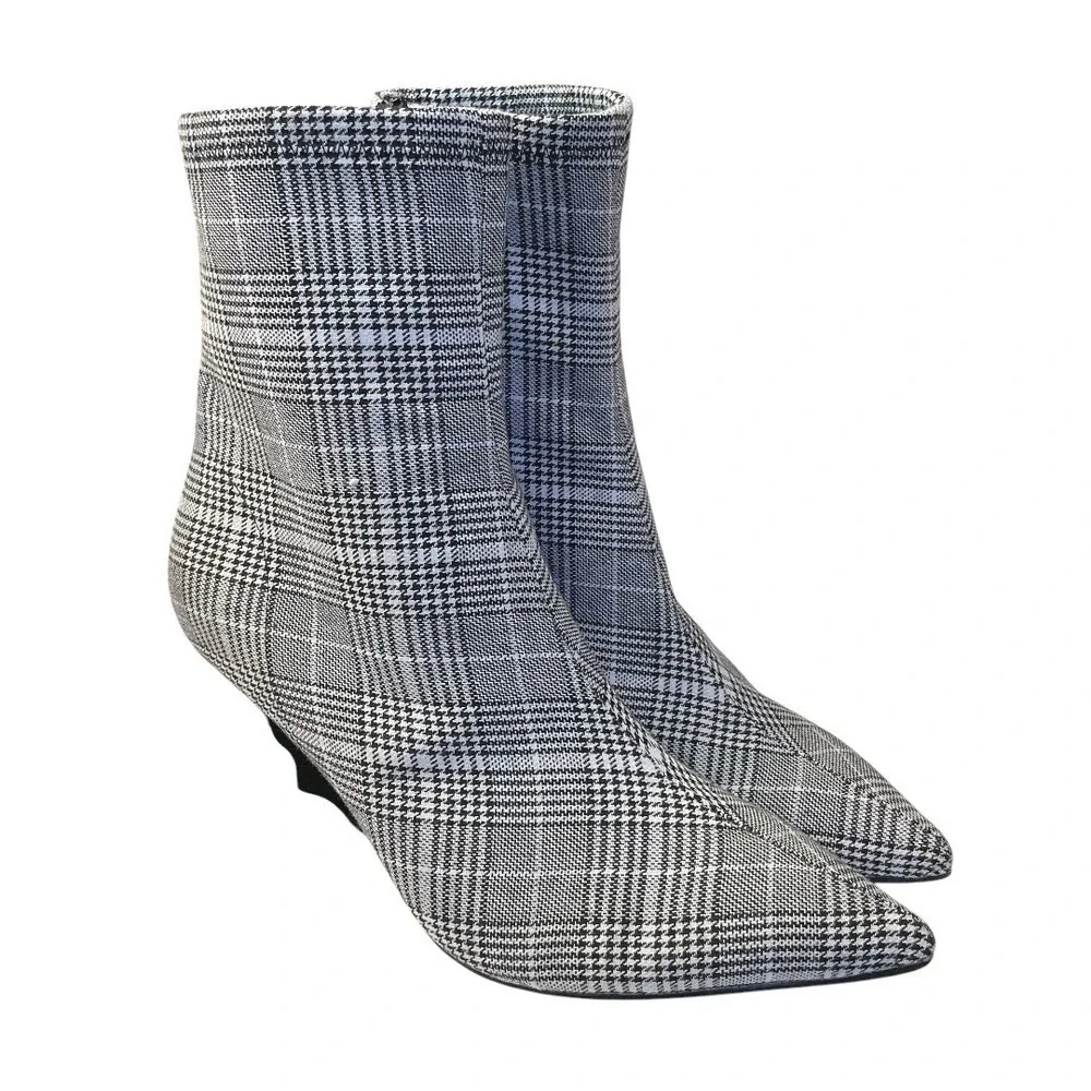 Jeffrey Campbell Glen Plaid Ankle Boot Womens 7.5 Pointed Toe Block Heel Booties